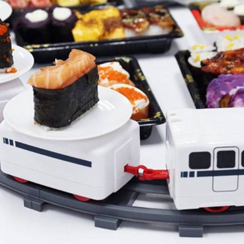 trolley bus St Postcard Tren de sushi, jucărie rotativă pentru sushi, bandă rulantă, masă rotativă,  set de trenuri pentru mâncare pentru copii, bricolaj, preparare de sushi,  petrecere de sushi în familie / Instrumente pentru sushi /